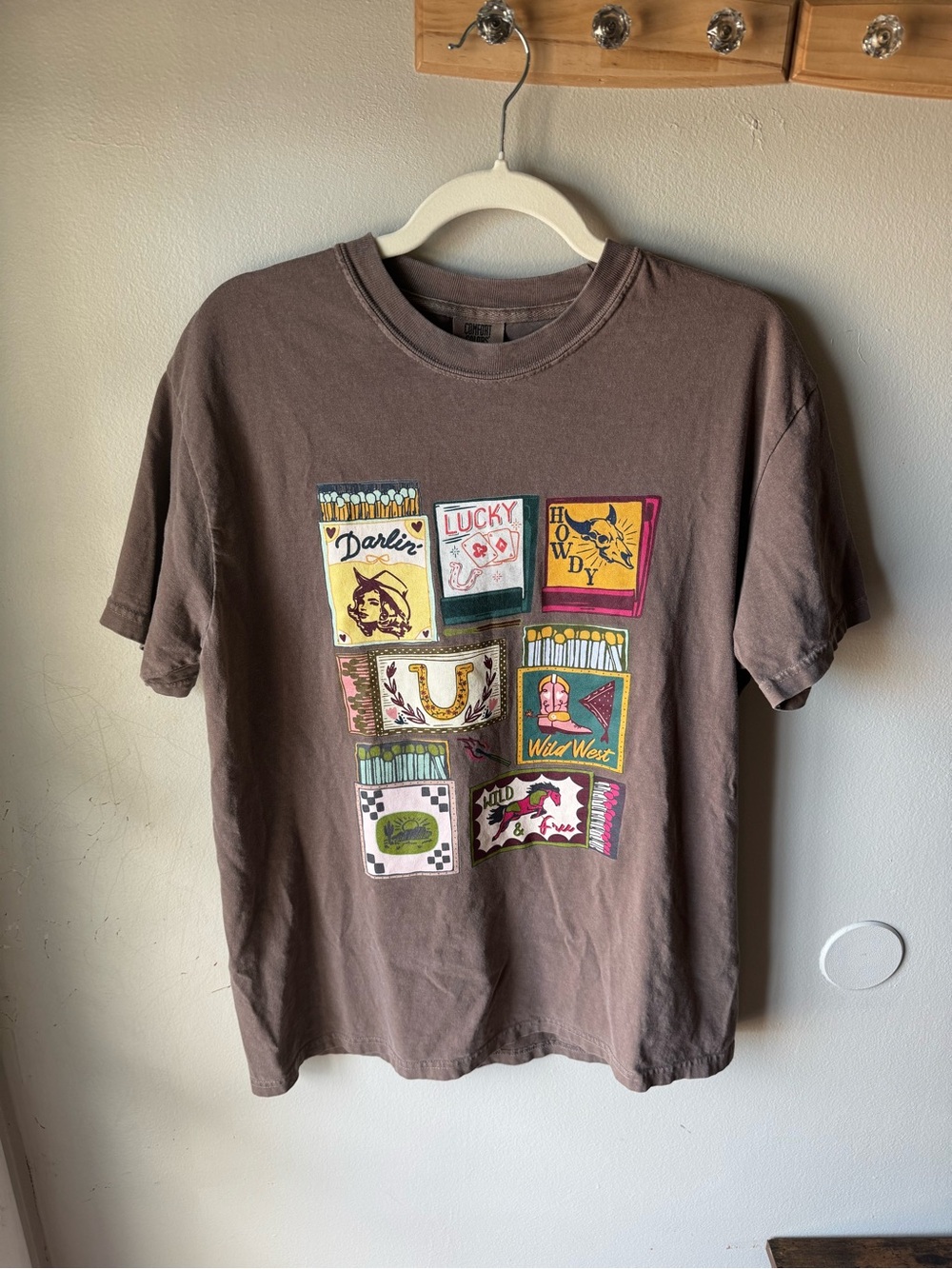 Comfort Colors Western Matchbook Graphic T Shirt Large Brown Cowboy Howdy Darlin